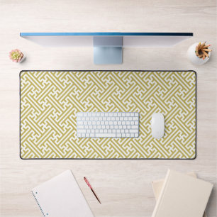 Sayagata pattern, Japanese, Gold and White Desk Mat