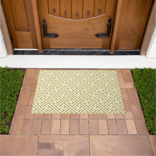 Sayagata pattern, Japanese, Gold and White Doormat