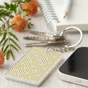 Sayagata pattern, Japanese, Gold and White Key Ring