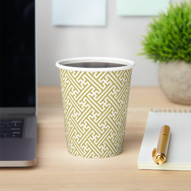 Sayagata pattern, Japanese, Gold and White Paper Cups (Insitu)