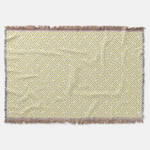 Sayagata pattern, Japanese, Gold and White Throw Blanket