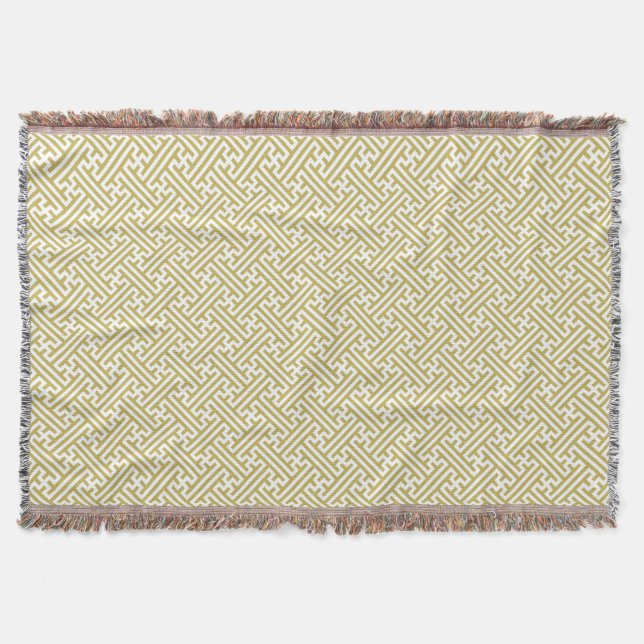 Sayagata pattern, Japanese, Gold and White Throw Blanket (Front)