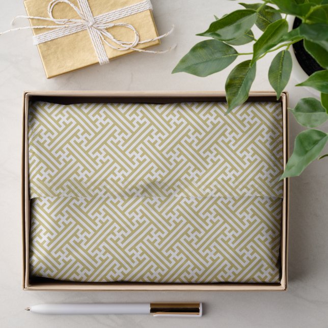 Sayagata pattern, Japanese, Gold and White Tissue Paper (Gift)