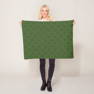 Sayagata pattern, Japanese, Green and Gold Fleece Blanket