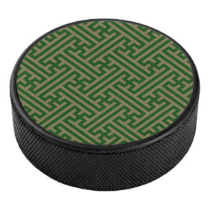 Sayagata pattern, Japanese, Green and Gold Hockey Puck