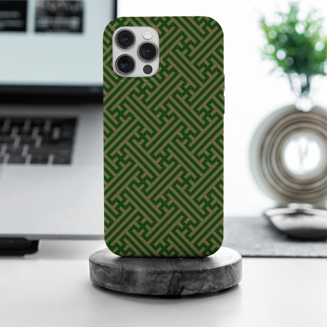 Sayagata pattern, Japanese, Green and Gold iPhone Case (Creator Uploaded)