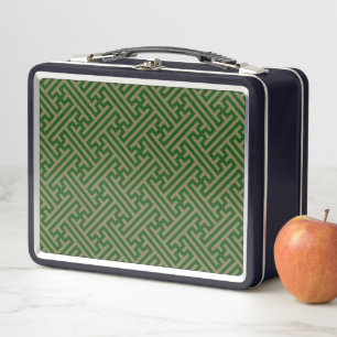 Sayagata pattern, Japanese, Green and Gold Metal Lunch Box