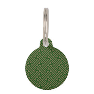 Sayagata pattern, Japanese, Green and Gold Pet Tag