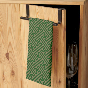 Sayagata pattern, Japanese, Green and Gold Tea Towel