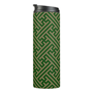 Sayagata pattern, Japanese, Green and Gold Thermal Tumbler