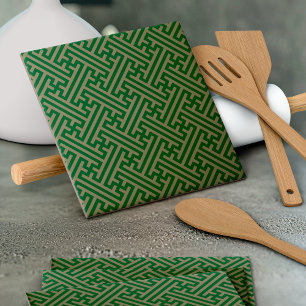 Sayagata pattern, Japanese, Green and Gold Tile