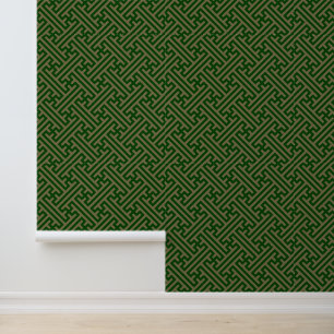 Sayagata pattern, Japanese, Green and Gold Wallpaper