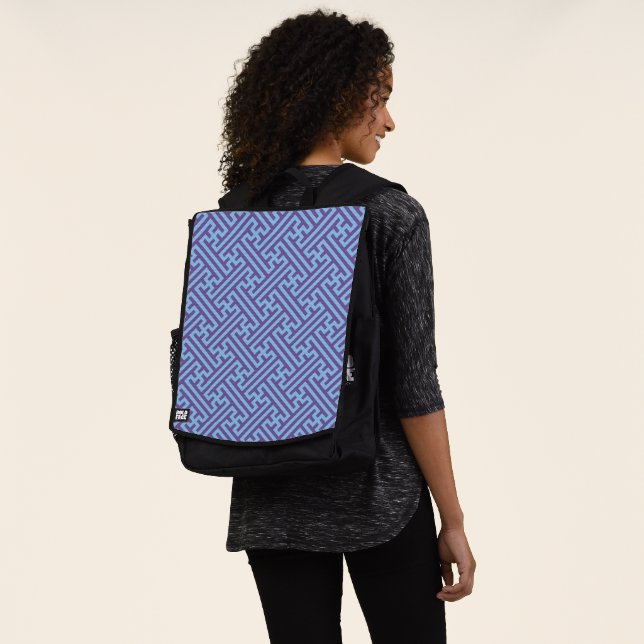 Sayagata pattern, Japanese, Purple and Blue Backpack (Worn)