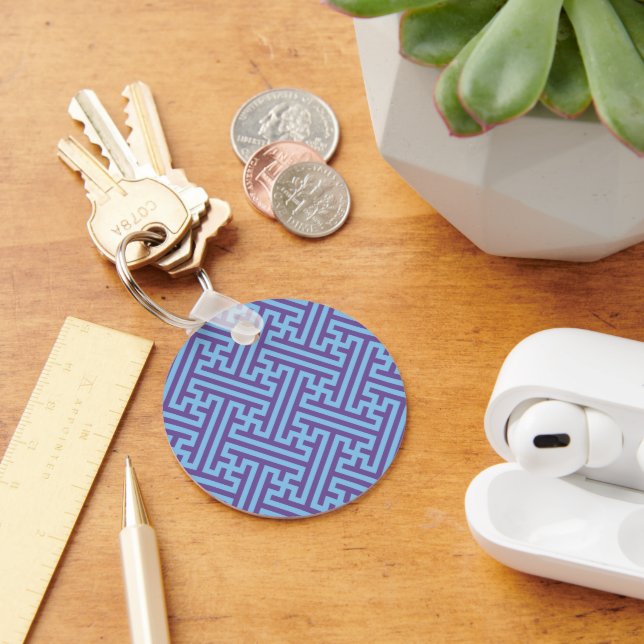 Sayagata pattern, Japanese, Purple and Blue Key Ring (Desk)