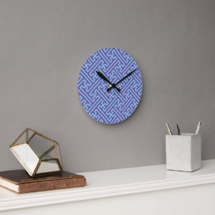 Sayagata pattern, Japanese, Purple and Blue Round Clock