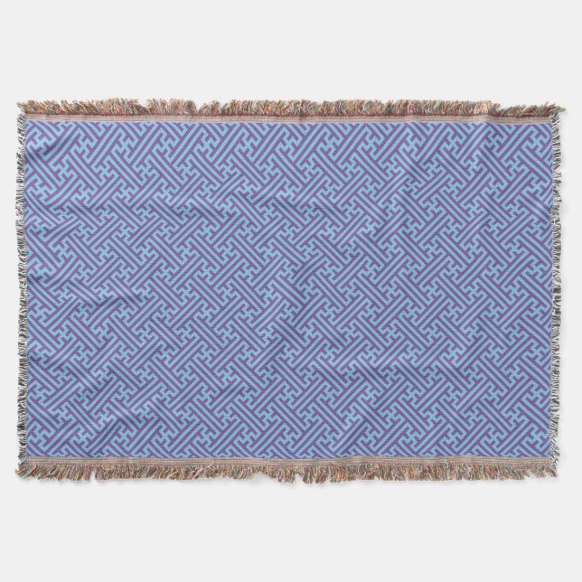 Sayagata pattern, Japanese, Purple and Blue Throw Blanket (Front)