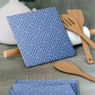 Sayagata pattern, Japanese, Purple and Blue Tile
