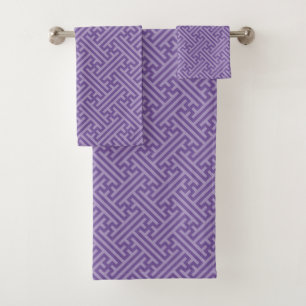 Sayagata pattern, Japanese, Purple and Pink Bath Towel Set