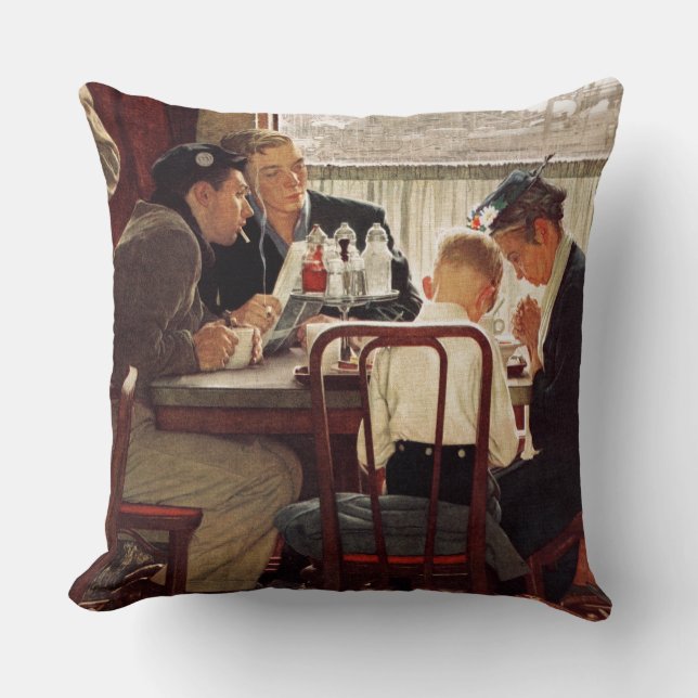 Saying Grace by Norman Rockwell Cushion (Front)