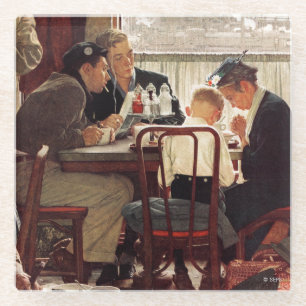 Saying Grace by Norman Rockwell Glass Coaster