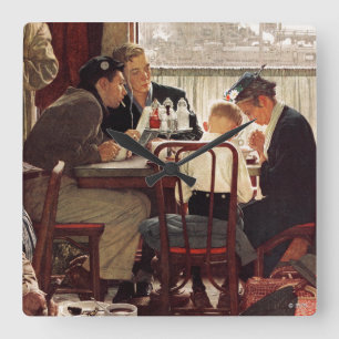 Saying Grace by Norman Rockwell Square Wall Clock