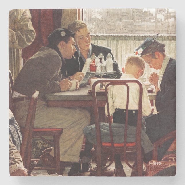 Saying Grace by Norman Rockwell Stone Coaster (Front)