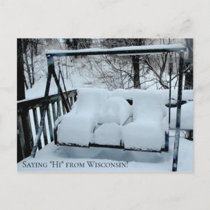 Saying Hi from Wisconsin Snowy Day Postcard