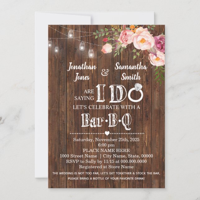 Saying I do barbeque stock the bar wedding shower Invitation (Front)