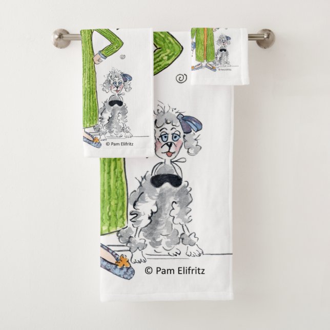 Saying I Don’t Do Mornings Lady and Poodle Bath Towel Set (Insitu)