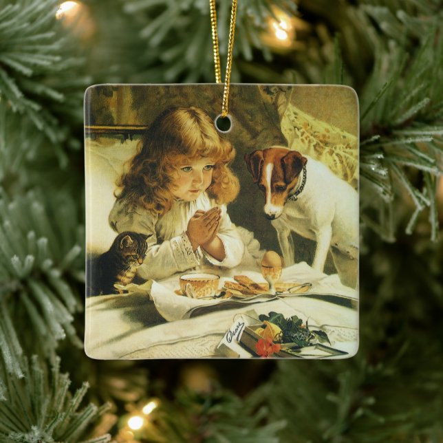 Saying Our Prayers, Suspense Charles Burton Barber Ceramic Ornament (Tree)