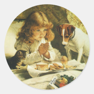 Saying Our Prayers, Suspense Charles Burton Barber Classic Round Sticker