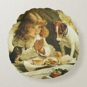 Saying Our Prayers, Suspense Charles Burton Barber Round Cushion