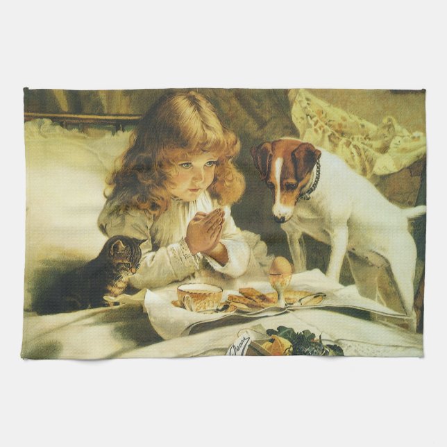 Saying Our Prayers, Suspense Charles Burton Barber Tea Towel (Horizontal)