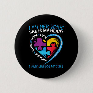 Sayings Puzzle I Wear Blue For My Sister Autism Aw 6 Cm Round Badge