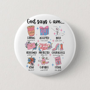 Says I Am Mothers Day Christian Motivation Mum Jes 6 Cm Round Badge