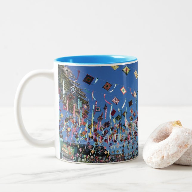 Sayulita - busy festive town in Mexico  Two-Tone C Coffee Mug (With Donut)