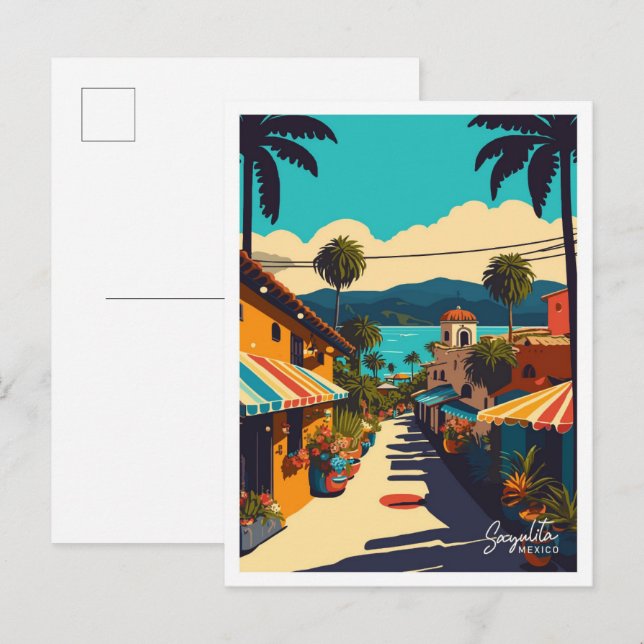 Sayulita Mexico Art Travel Vintage illustration Postcard (Front/Back)