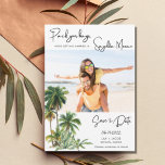 Sayulita, Mexico Beach Destination Photo Wedding Save The Date<br><div class="desc">Watercolor palm tree design photo save the dates for your beach destination wedding in Sayulita, Mexico! Share your favourite engagement photo and your upcoming wedding details with family and friends with these save the dates. Card reverses to coordinating blue watercolor design on the back. **This invitation can be customised for...</div>