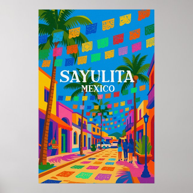 Sayulita Mexico Colourful Travel Poster (Front)