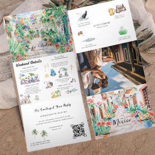 Sayulita Mexico Destination   Illustrated Wedding Tri-Fold Invitation