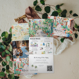 Sayulita Mexico Destination   Illustrated Wedding Tri-Fold Invitation