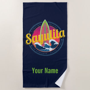 Sayulita Mexico Surfer Vintage Wave Sunset Bigwave Beach Towel