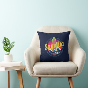 Sayulita Mexico Surfer Vintage Wave Sunset Bigwave Cushion