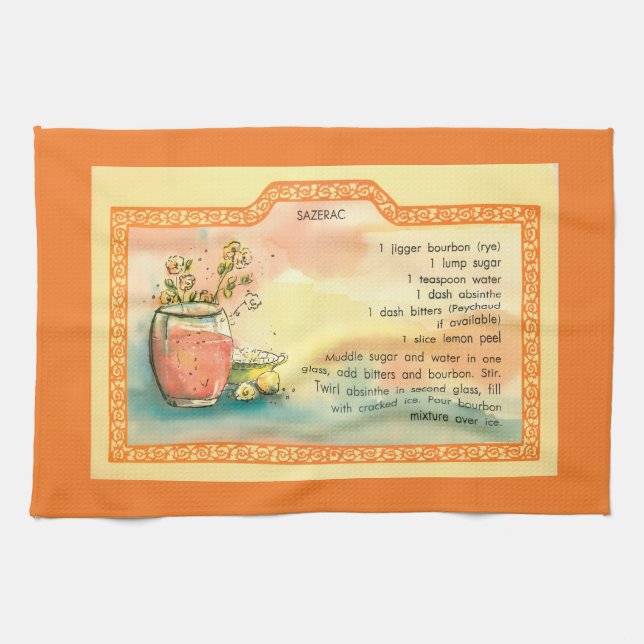 Sazerac Cocktail Recipe Tea Towel (Horizontal)