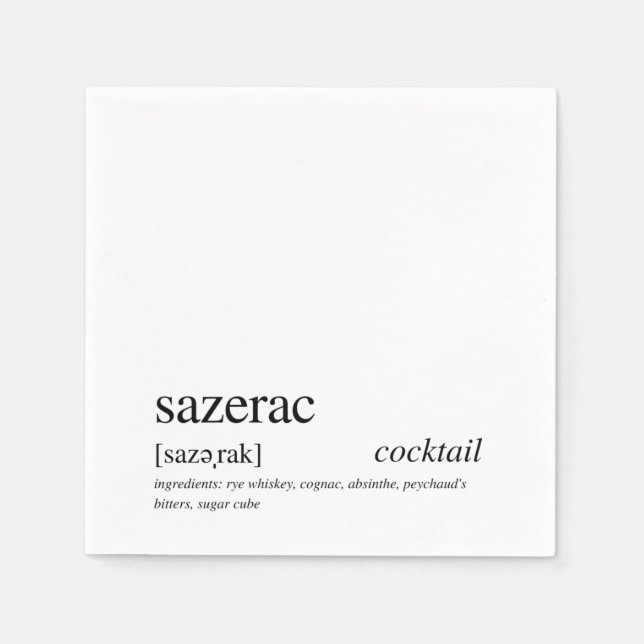 Sazerac Modern Quote Black Typography Cocktail Napkin (Front)
