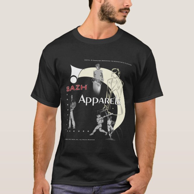 SAZH Apparels on Black T-Shirt (Front)