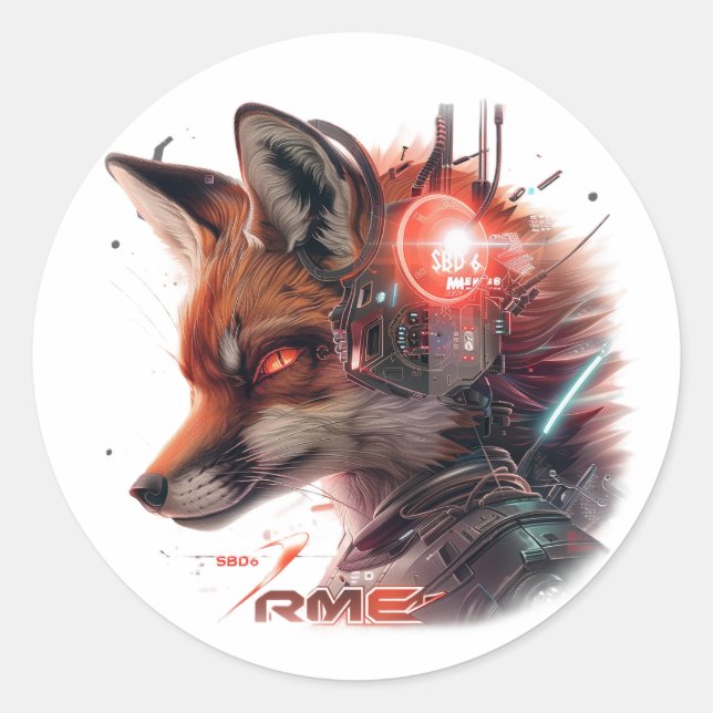 SBD6 Red Tech Fox Classic Round Sticker (Front)
