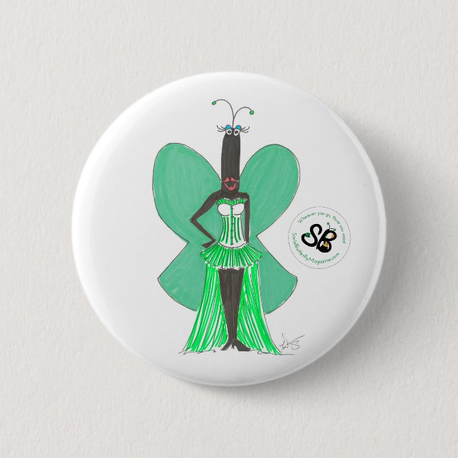 SBM Pseudo Celeb Green Ruffle Fashion Button Pin (Front)