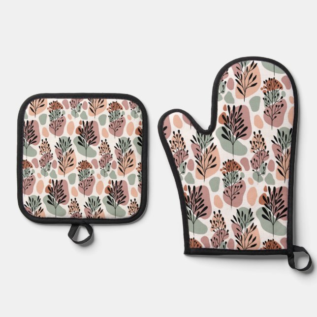 Sbstract leaves and organic shapes oven mitt & pot holder set (Front)