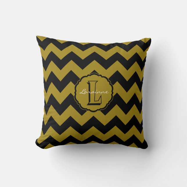 SC Chevron,Black-Gold Letter L Sq. Pillow (Front)